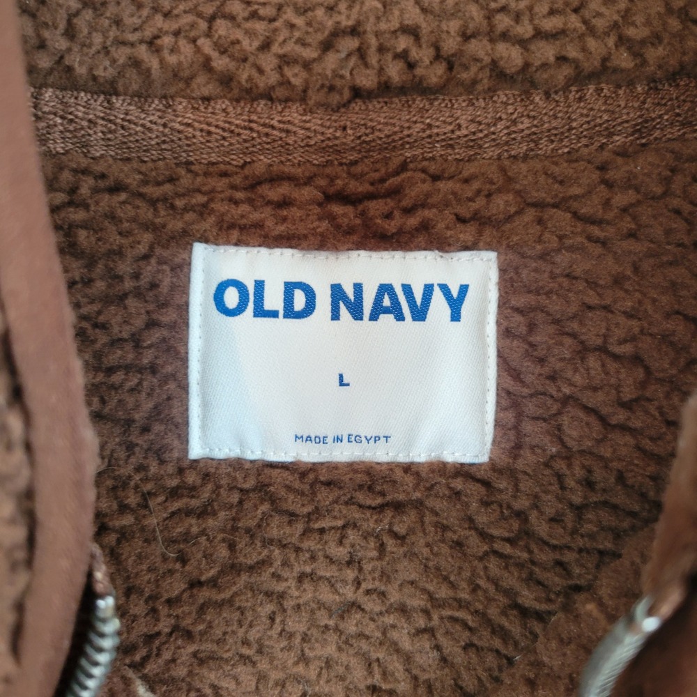 Old Navy Buffalo Printed Sherpa Quarter Zip Pullover Jacket Brown Size Large - Picture 6 of 12